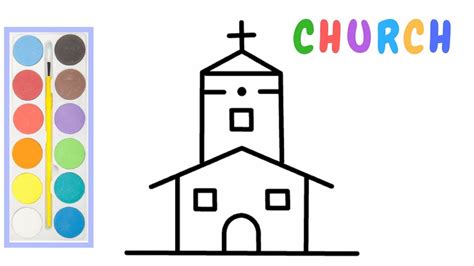 CHURCH Drawing || how to draw a church step by Simple easy tutorial for kids Coloring book Pages ...