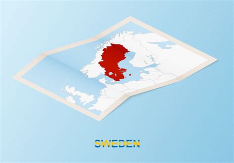 Folded paper map of Sweden with neighboring countries in isometric ...