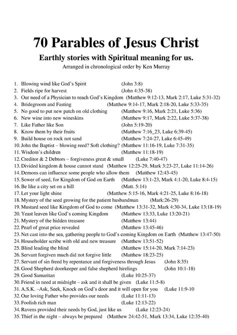 70 Parables of Jesus Christ - 70 Parables of Jesus Christ Earthly stories with Spiritual meaning ...