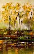 yellow green abstract landscape art on canvas original trees painting ...