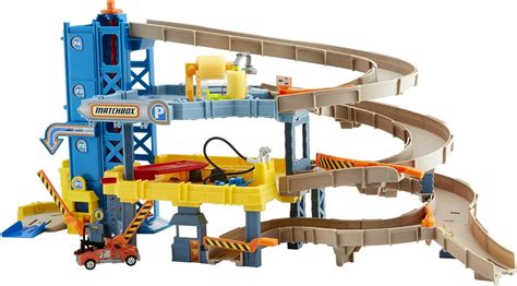 Matchbox Cars Playset, 4-Level Toy Garage with Track Play, Kid-Powered ...