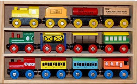 Wooden Train Set 12 Pcs Magnetic Includes 3 Engines-Toy Train Sets for ...