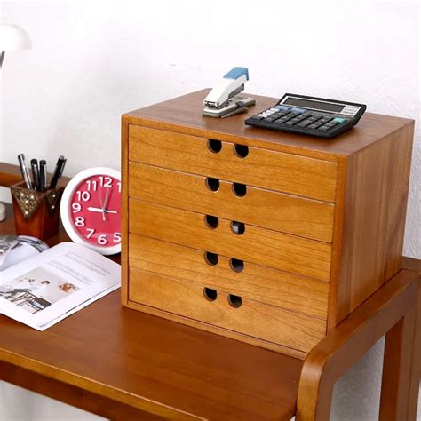 Wooden desk drawer storage box wooden Desktop 4 file data cabinets ...