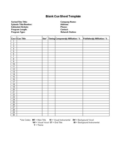 Excel Blank Cue Sheet - How to create an Excel Blank Cue Sheet ...