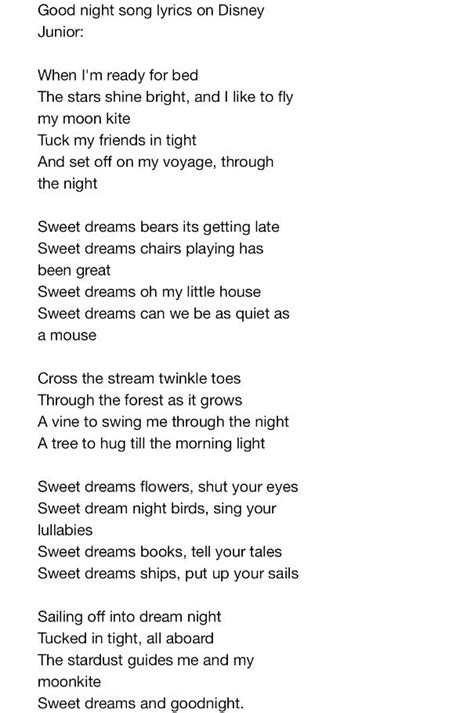 Lyrics for Sweet dreams song on Disney Junior. Full version as shown on Australian TV. | Good ...