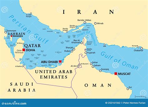 Strait Of Hormuz. Map Of The Middle East, Persian Gulf And Indian Ocean ...