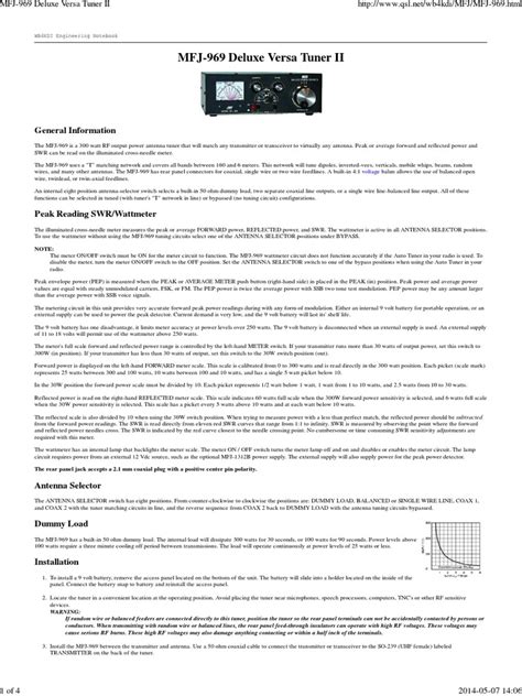 MFJ-969 Deluxe Versa Tuner II | PDF | Antenna (Radio) | Coaxial Cable