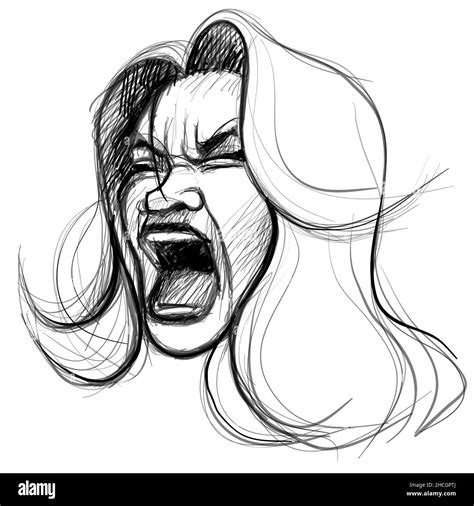 Sketch of an imaginary woman screaming - vector illustration Stock ...