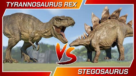 Dinosaurs Battle TYRANNOSAURUS REX Vs STEGOSAURUS - Jurassic World Evolution - YouTube