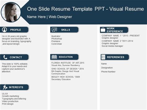 One Slide Resume Template Ppt Visual Resume | PowerPoint Templates Designs | PPT Slide Examples ...