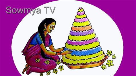 bathukamma Drawing / How to Draw Telangana Women Making Bathukamma Step ...