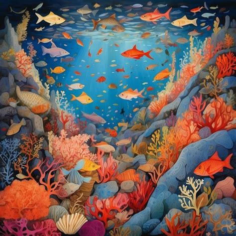 Colorful Underwater Scene Art Print Free Stock Photo - Public Domain Pictures