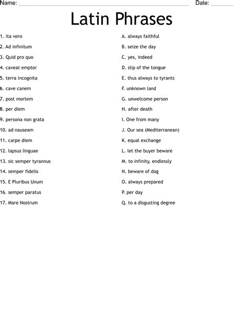 Latin Phrases Worksheet - WordMint