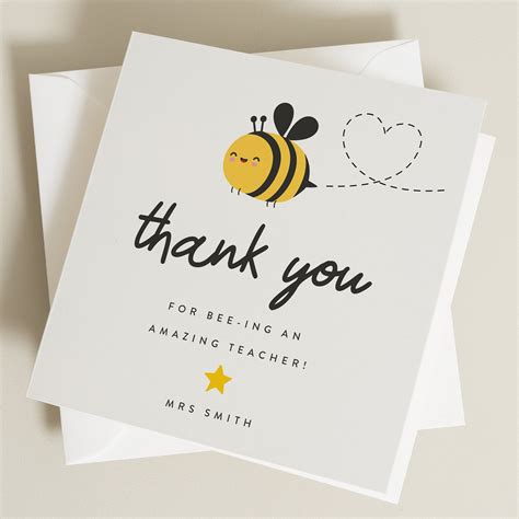 Custom Teacher Thank You Card Cute Bee Teacher Card - Etsy UK