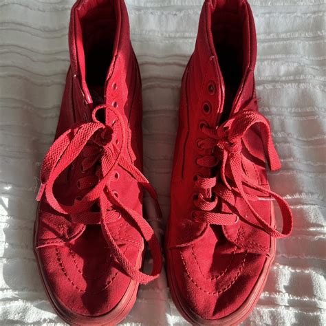 Vans Sk8-Hi Shoes Full Red, worn a handful of times... - Depop