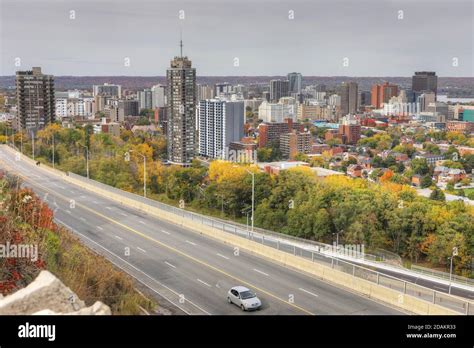 View of Expressway and skyline of Hamilton, Ontario in autumn Stock Photo - Alamy