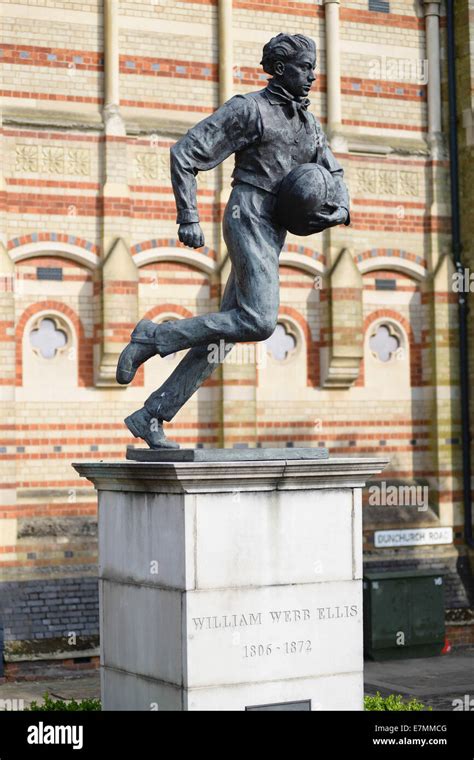 William Webb Ellis statue, outside Rugby School, Rugby, Warwickshire. The former schoolboy was ...