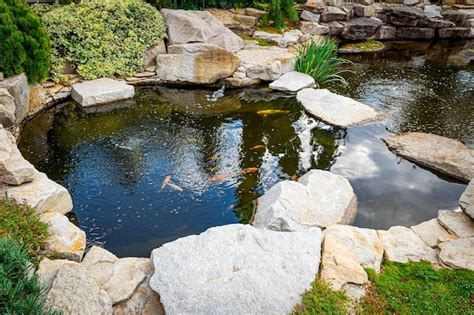 Premium Photo | Backyard landscaping Japanese carp pond