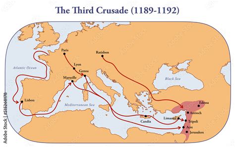 Map of the third crusade route Stock Illustration | Adobe Stock