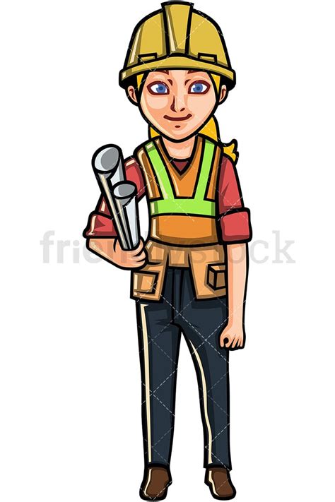 Female Architect Wearing Hard Hat Cartoon Vector Clipart - FriendlyStock