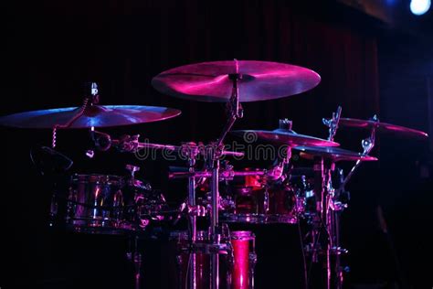 Drum Set on Rock Concert Stage.Professional Musical Instruments for ...