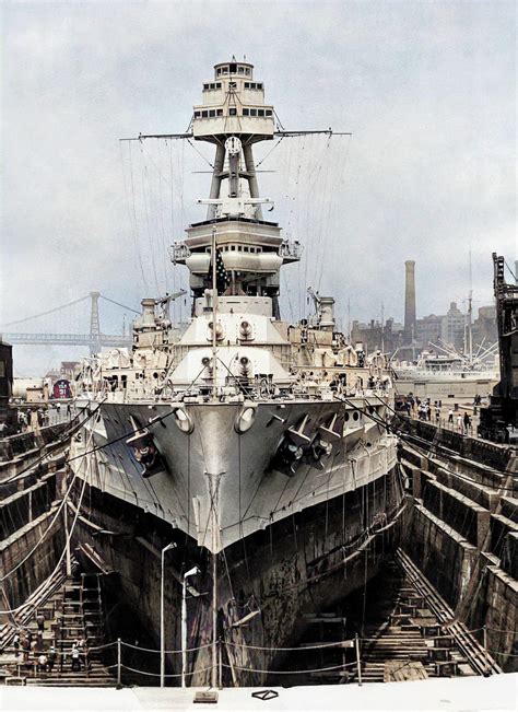 USS Texas (BB-35) in a dry dock at the New York Navy Yard for repair ...