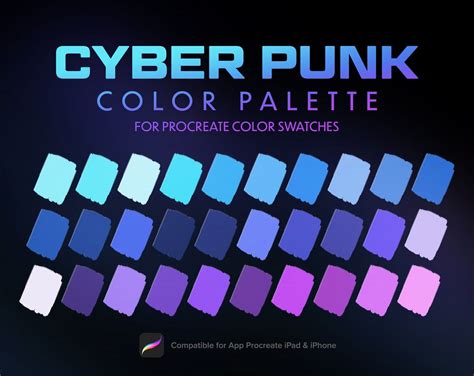 the color palette for cyber punk is shown in shades of blue, pink and purple