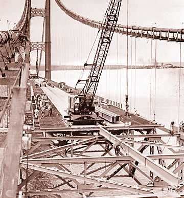 Mackinac Bridge being built, August 1957 #Engineering #ingeniería | Mackinac bridge, Detroit ...