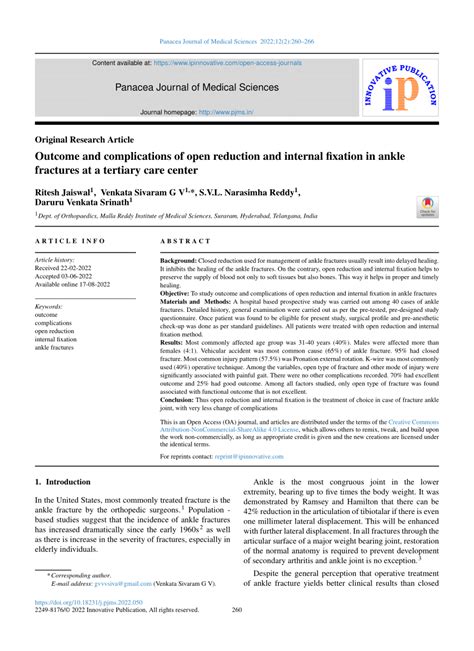 (PDF) Outcome and complications of open reduction and internal fixation in ankle fractures at a ...