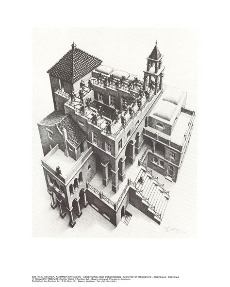 M.C. ESCHER Ascending and Descending 12" x 9.5" Poster 1988 Surrealism Black & White - Walmart ...