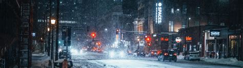 Downtown Blizzard – (3840×1080 and 5120×1440 Wallpaper) | 32:9 Super ...