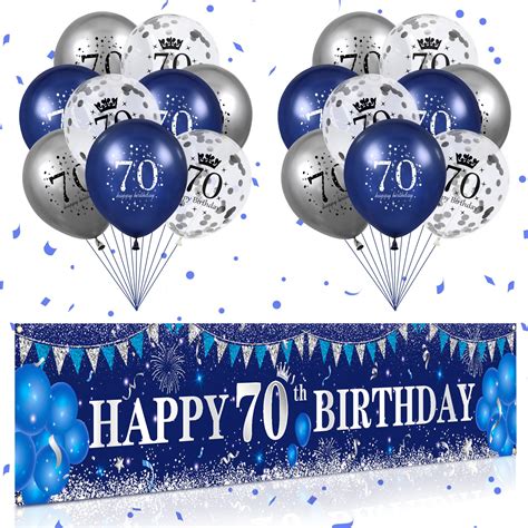 Buy Blue 70th Birthday Decorations for Men Women, Navy Blue Silver Happy 70th Birthday Yard ...