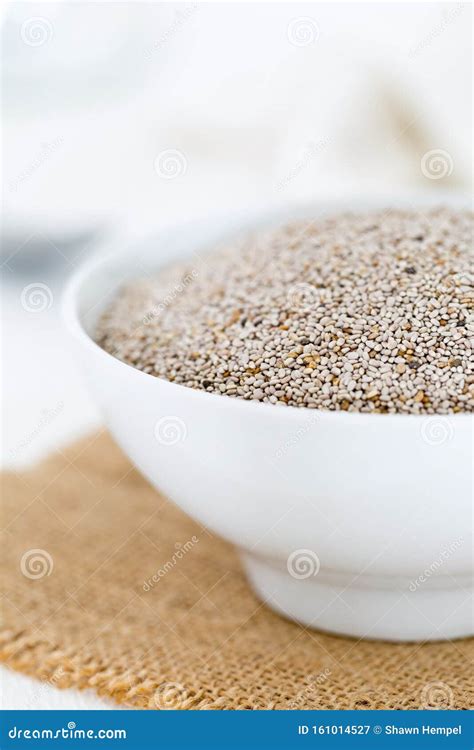 Whole, Organic White Chia Seeds Heap in White Bowl with Bright Kitchen Background Stock Image ...