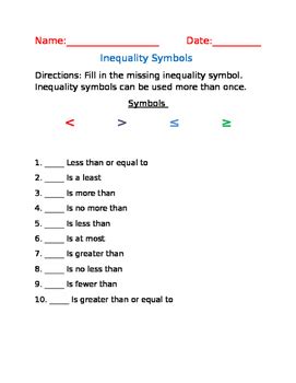 Inequality Symbols Worksheet by Mrs Jones WSIS | TpT