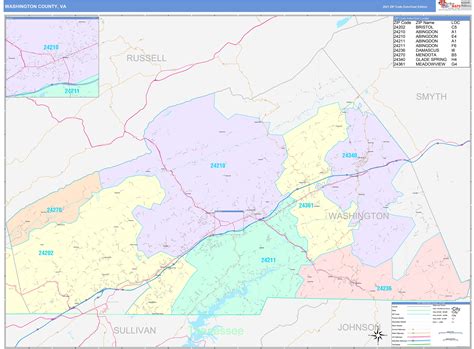 Washington County, VA Wall Map Color Cast Style by MarketMAPS