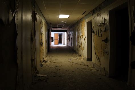 Spooky abandoned hallway. One light still works. | Abandoned… | Flickr
