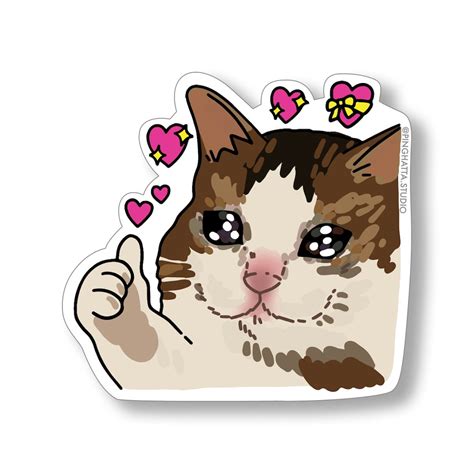 Sad Cat Meme Thumbs up With Heart Good Job Cat Sticker Cat Meme Sticker, Sad Cat Meme, Cat Water ...