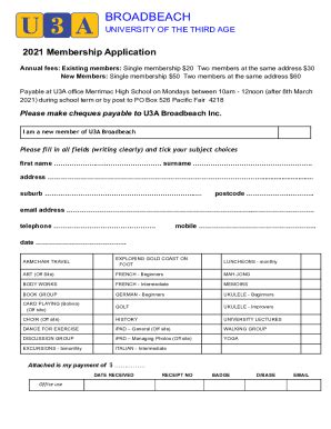 Fillable Online 2021 membership form u3a broadbeach Fax Email Print ...