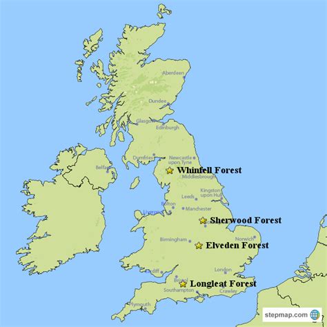 StepMap - Center Parcs locations in the UK - Landkarte für Great Britain