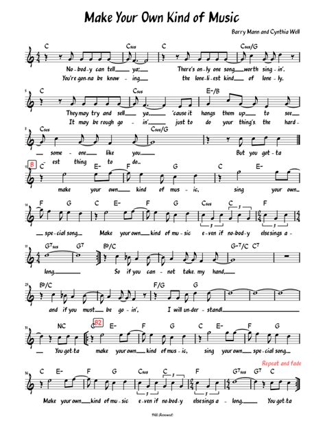 Make Your Own Kind of Music (Lead sheet with lyrics ) Sheet music for Piano (Solo) Easy ...