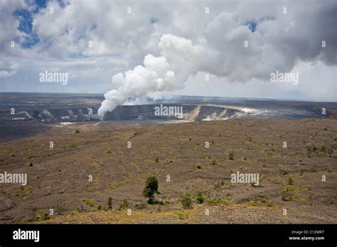 Halemaumau Crater - as seen from Halema'uma'u Crater Overlook along ...