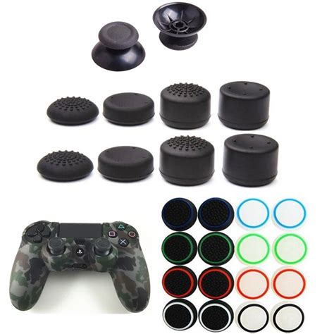 PS4 Controller Accessories 8pc Enhanced Analog Thumb Stick Grip Cap Skin+2pc 3D Joystick cap+Led ...