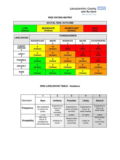 Example of A NHS Risk Rating Matrix | Risk | Health Care