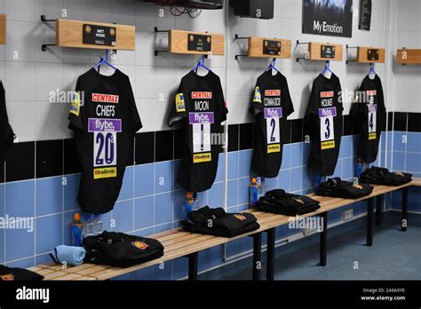 Shirts hanging in players home changing room at Sandy Park, home of ...