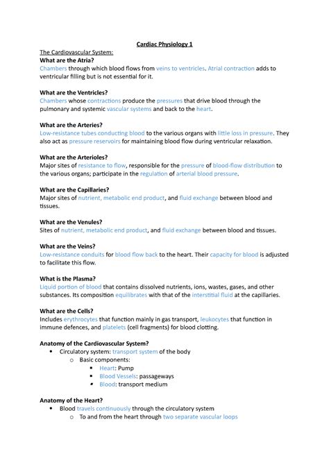 Cardiac Physiology 1 - Lecture Notes - Cardiac Physiology 1 The ...