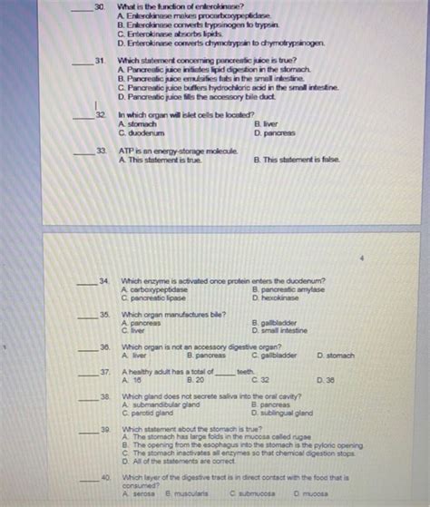 Solved 30. What is the function of enterokinase? A | Chegg.com