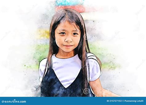 A Girl Smile Portrait and Traveling in the City on Watercolor Illustration Painting Background ...