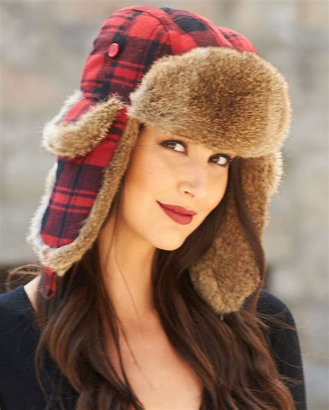 Women's Red Buffalo Check Rabbit Fur Trapper Hat | Trapper hats, Types of hats for women, Hats ...