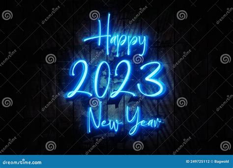 Happy New Year 2023 Neon Sign on a Dark Wooden Wall 3D Illustration Stock Illustration ...