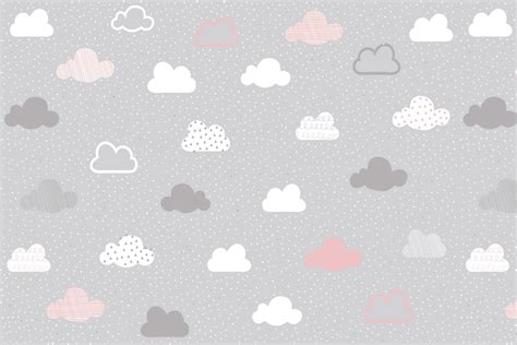 Pink & Gray Cloud Pattern Wallpaper Mural | Hovia